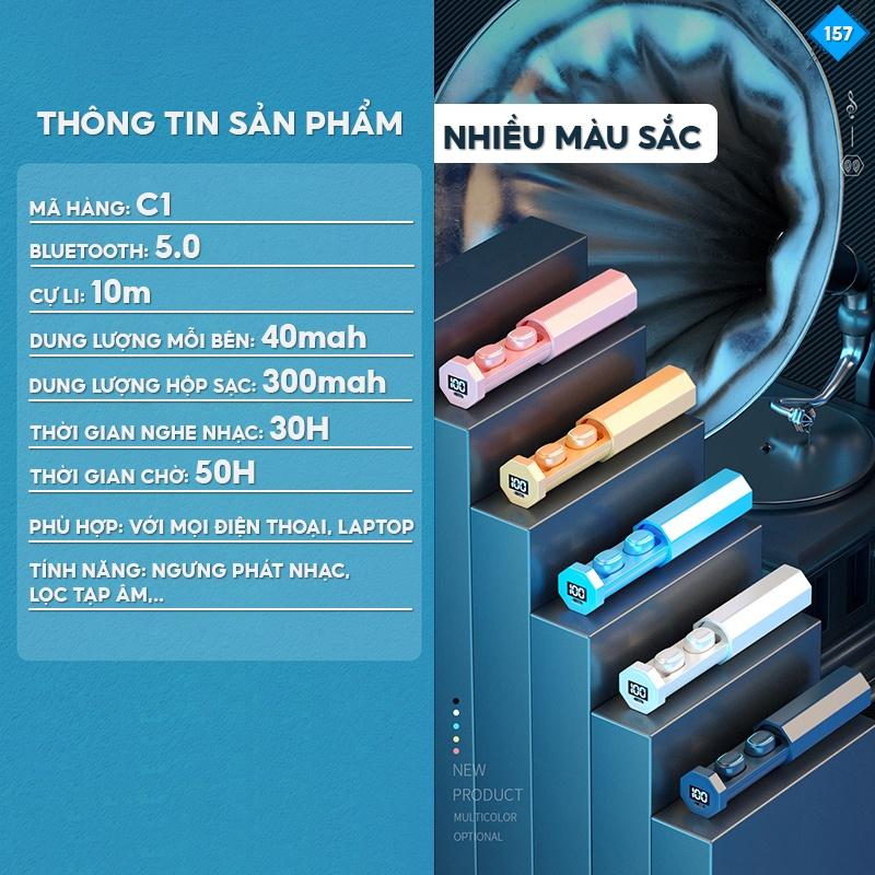 Tai Nghe Không Dây Bluetooth Nhét Tai Có Hộp Đựng Và Màn Hình Led Hiển Thị Dung Lượng Pin Nhiều Màu Sắc 157