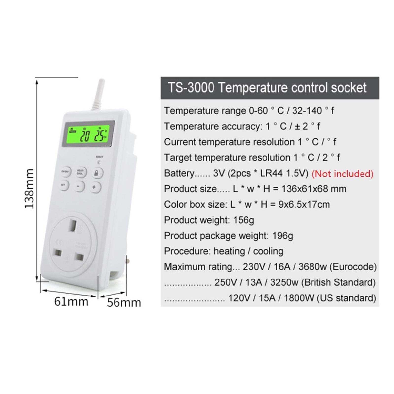 Wireless Temperature Controlled Outlet, Digital Plug in Thermostat Outlet Remote Control Temp Sensor Heating & Cooling Mode, Work with Heaters