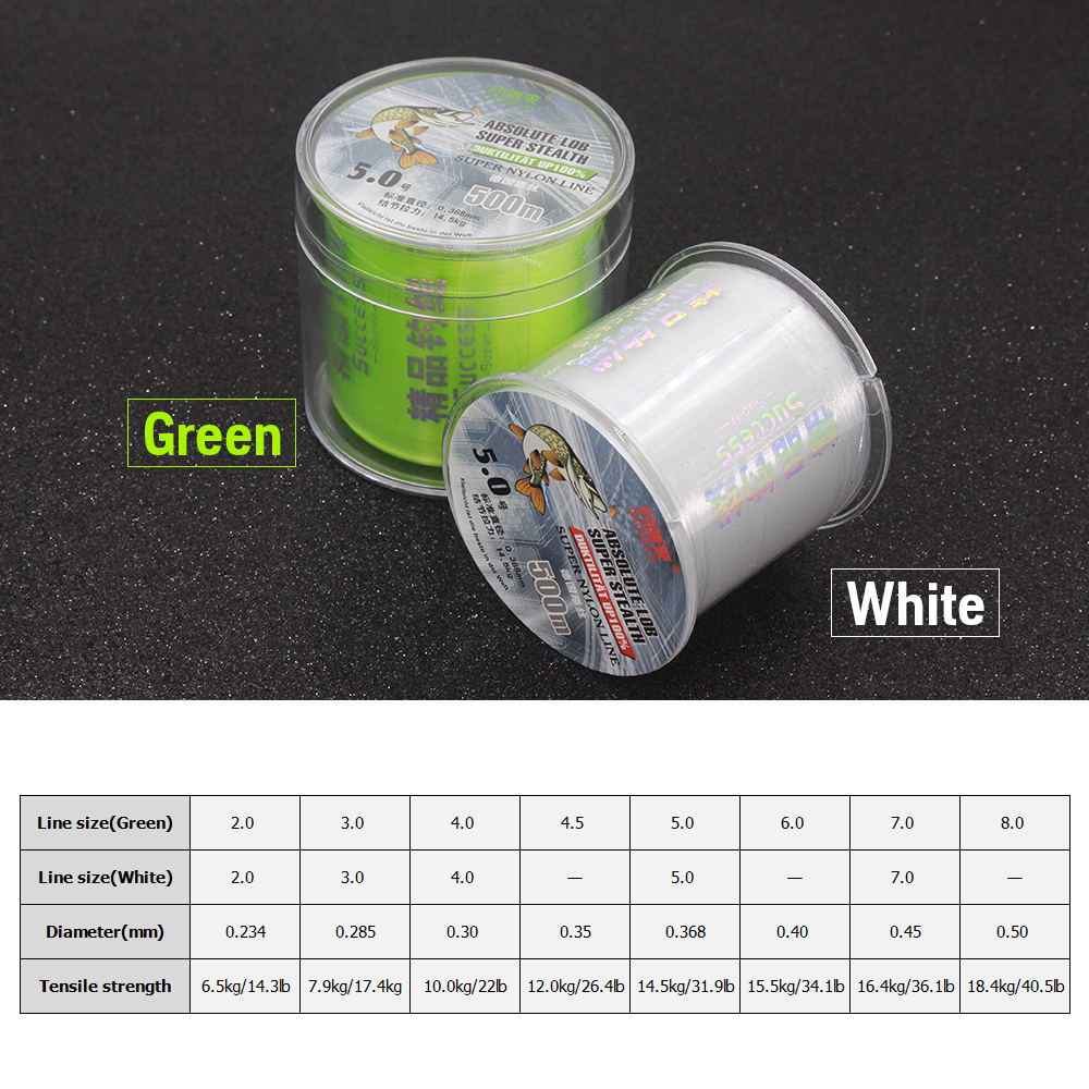 Cuộn dây câu cá bằng cước 500mđược phủ lớp ngoài bằng nilon chống mài mòn cao