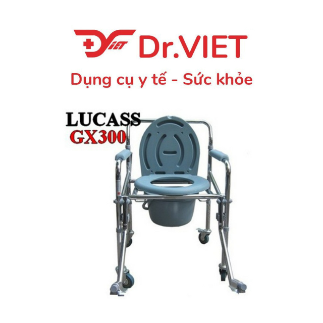 Ghế bô Lucass GX-300 xe lăn có đệm da, bánh xe, chỗ gác chân, bộ xếp gọn tiện lợi cho người lớn tuổi