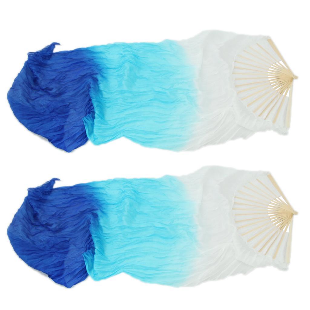 Belly Dancing Silk Fans Veils Long Folding Fan 180x90cm Blue