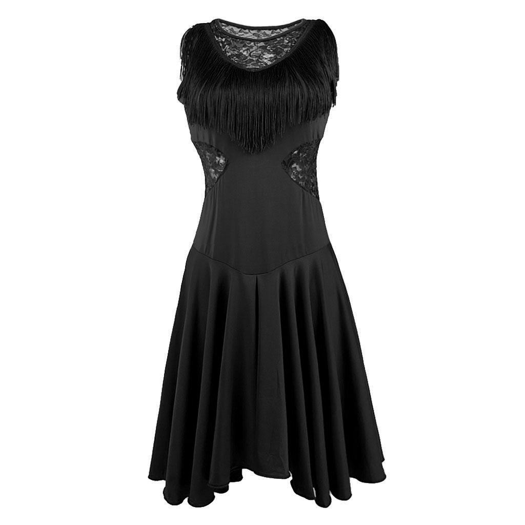 Latin Prom Dress Pleated High Waist Sleeveless Round Neck With Tassels Dancewear For Women