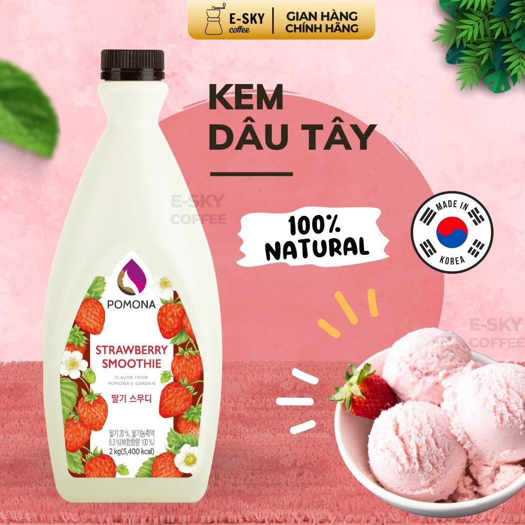 Mứt Dâu Tây Pomona Strawberry Smoothie Pha Chế Hàn Quốc Chai 2kg