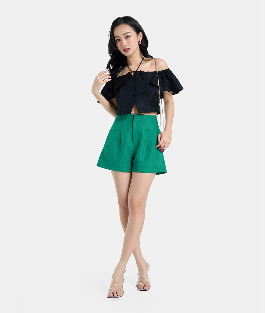 Áo Crop Top Nữ Thời Trang HNOSS Tay Bèo Buộc Nơ HNAKI069