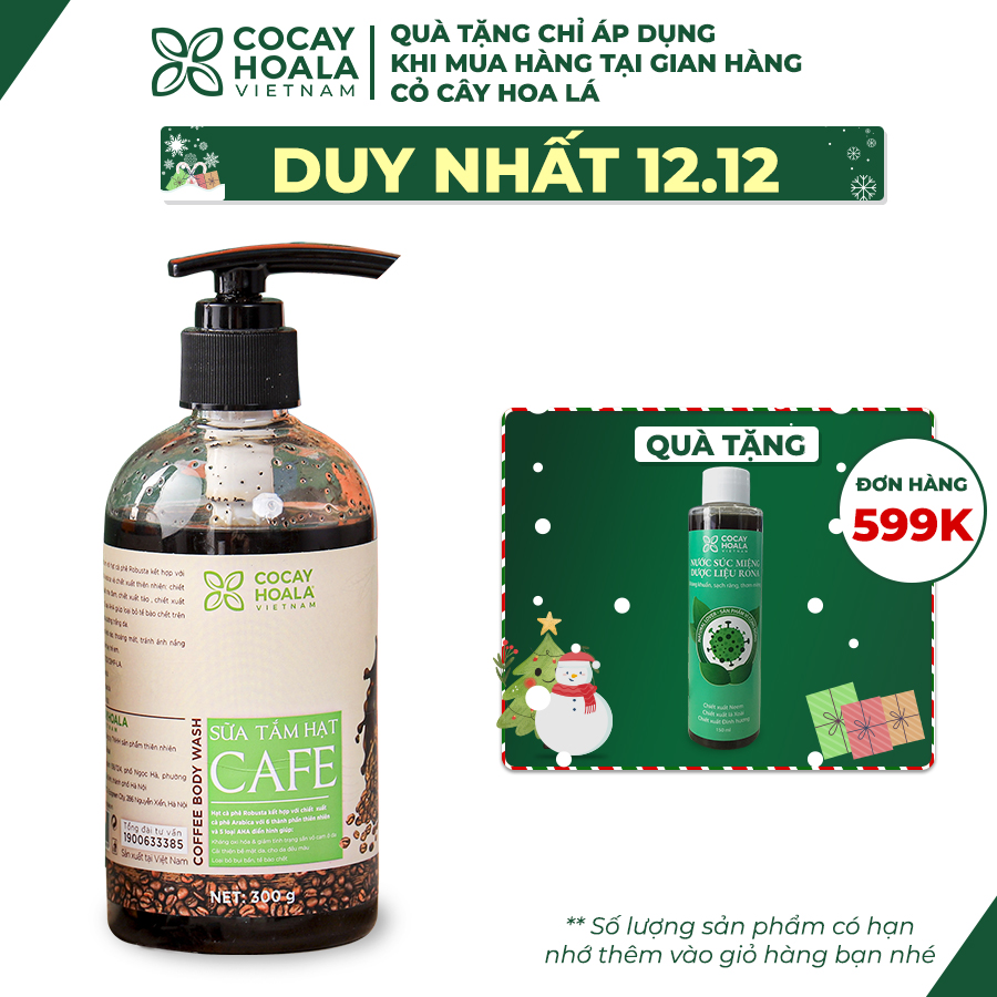 Sữa Tắm Cà phê Arabica Cocayhoala Sáng Da Rạng Rỡ, Tẩy Tế Bảo Chết Hiệu Quả 300g