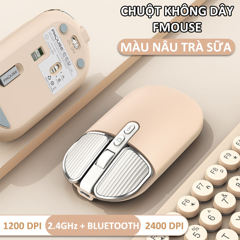 Chuột không dây FMOUSE M203 sạc pin siêu mỏng kết nối bluetooth và chip USB 2.4GHz dùng cho pc, laptop, tivi, điện thoại - Hàng Chính Hãng