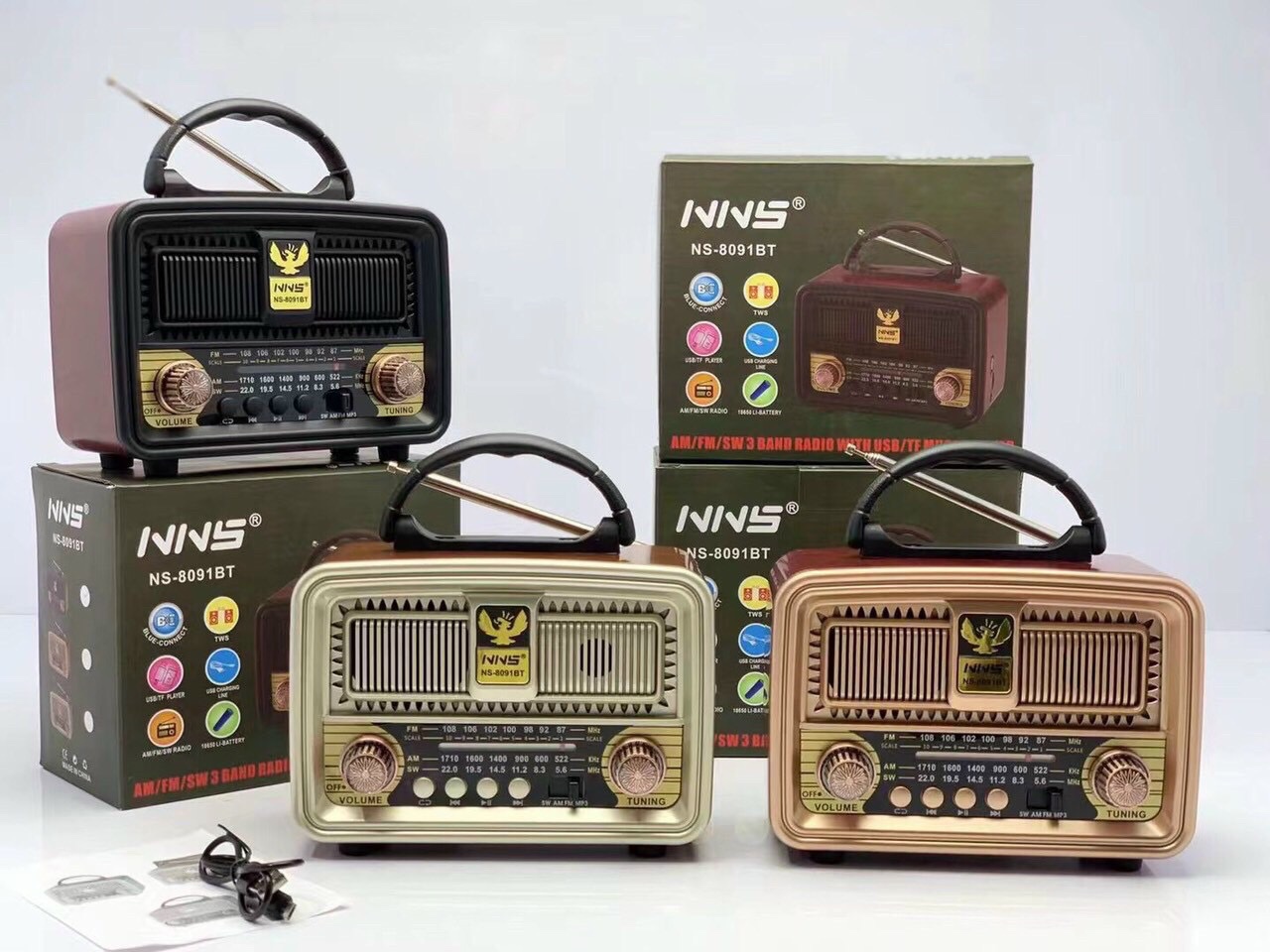 Đài radio NNS-8091BT có bluetooth FM-AM/FM/SW hình thức Siêu Phẩm cổ điển sang trọng,loa to ,tích hợp pin sạc