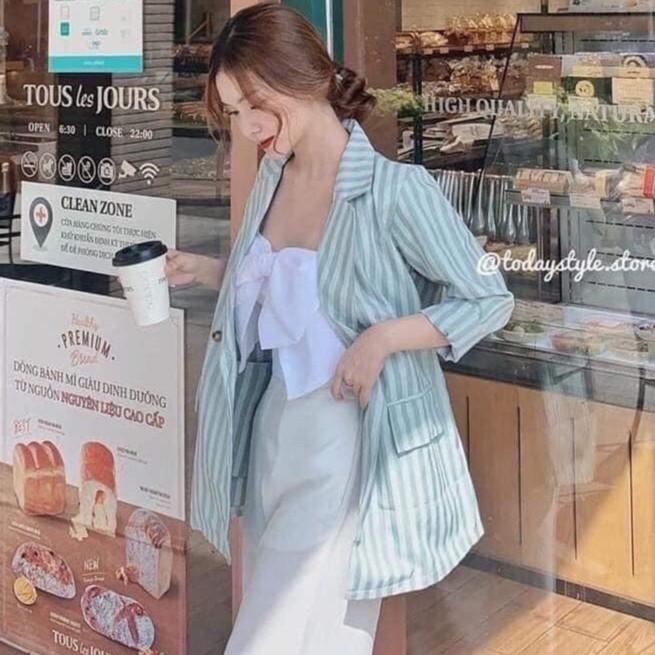 Áo blazer nữ kẻ sọc hàn quốc cá tính