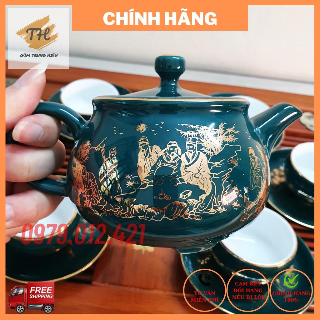 Bộ ấm chén bộ ấm trà Bát Tràng vẽ vàng tích Trúc Lâm Thất Hiền cao cấp pha trà ngon dung tích ấm 320ml