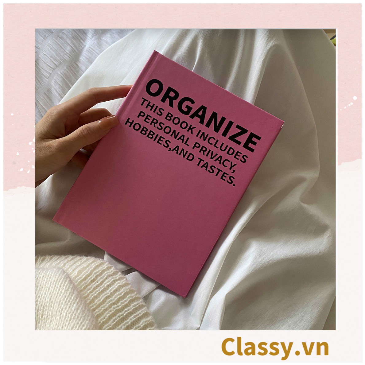 Sổ dán gáy bìa cứng - Classy Notebook ghi chép A5 100 trang bìa tối giản- Giấy kẻ ngang chống lóa mắt in chữ PK1747