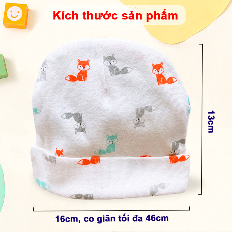 Set 3 nón mũ sơ sinh cho bé trai và bé gái từ 0-6 tháng tuổi chất thun cotton dày nhiều họa tiết – SS004