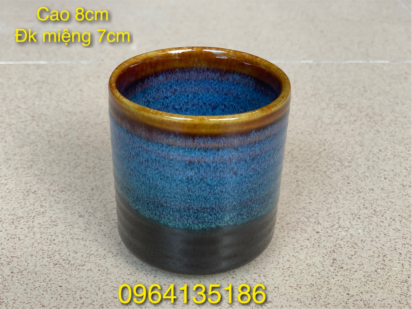 Cốc trụ cao 8cm men hoả biến gốm sứ Bát Tràng