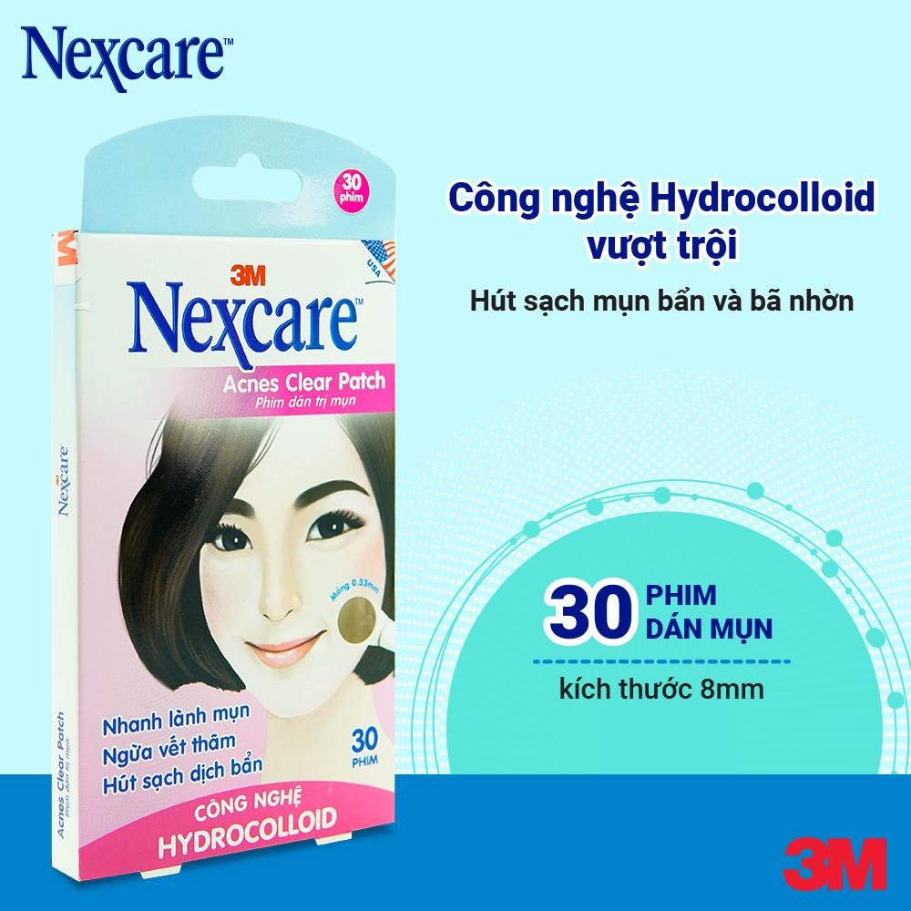 Miếng dán mụn bọc Nexcare 3M 8mm hộp 30 miếng siêu mỏng, không thấm nước, co dãn tốt, giảm viêm, thâm TA030