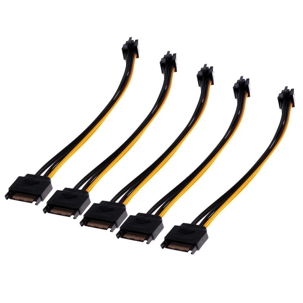 SATA Power Adapter Cable 5Pack SATA 15Pin to 6Pin Power Cable Cord Wires