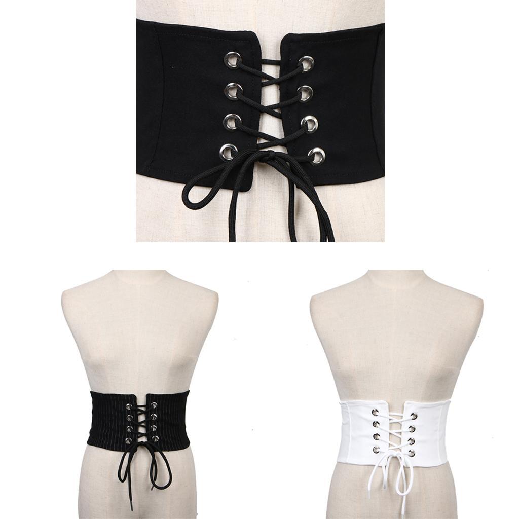 Womens Elastic Wide Waist Belt Stretch Waspie Corset Waist Band Black