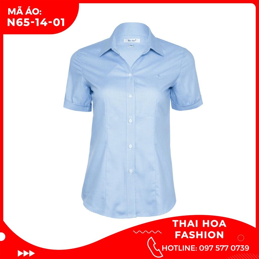 RẺ VÔ ĐỊCH  Áo sơ mi nữ tay dài Thái Hòa trơn giãn  Màu xanh dương   891903  Shopee Việt Nam