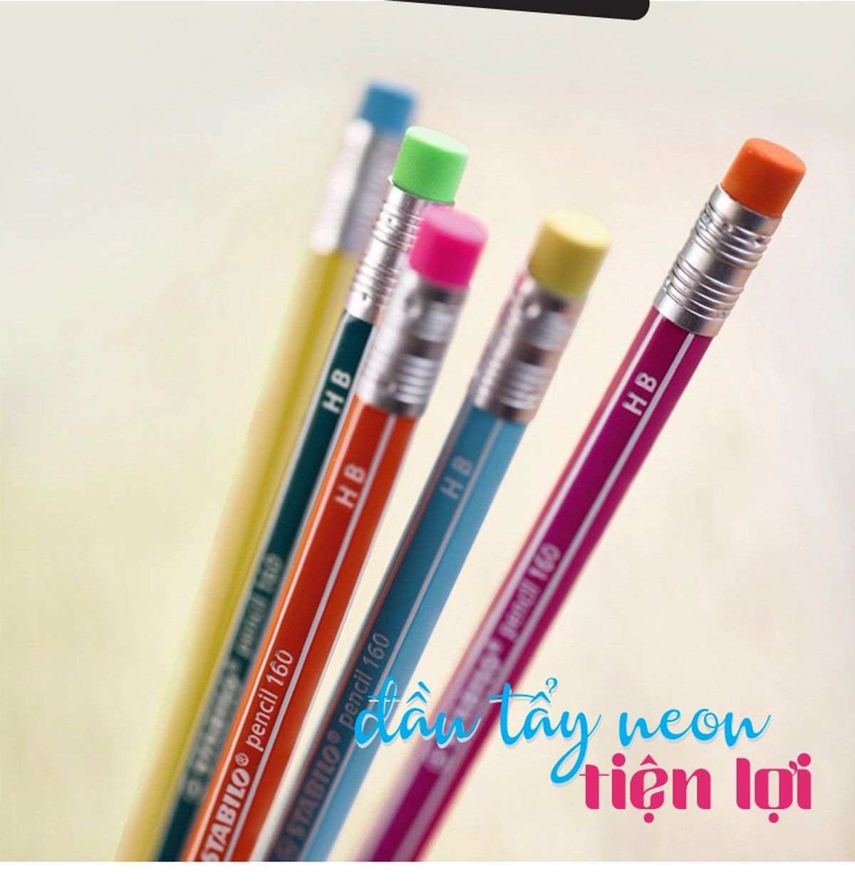 Bút chì gỗ STABILO pencil 160 có đầu tẩy, thân sọc trắng