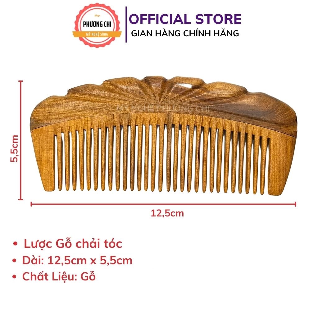 Lược me khía gỗ thơm gép răng dài 12,5cm, lược chải tóc gỡ rối massage đầu