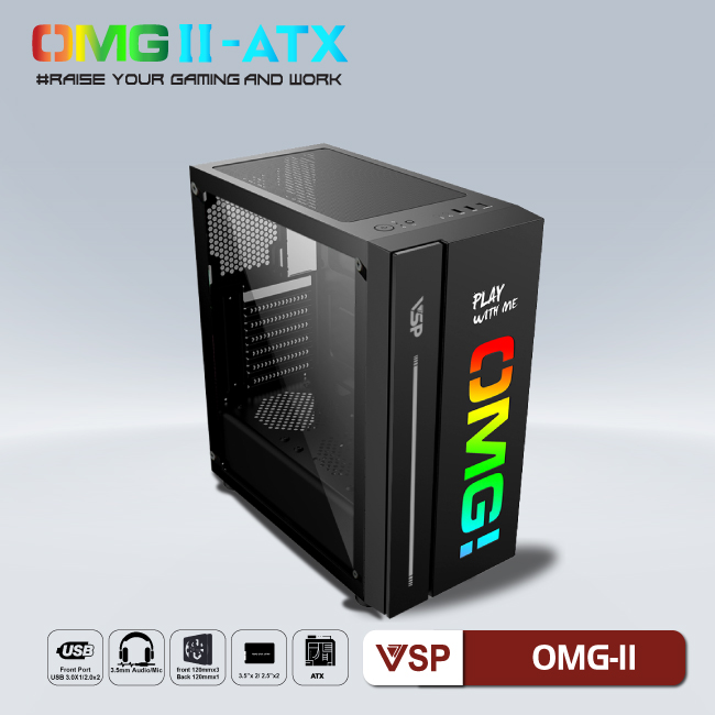 Vỏ máy tính Case VSP OMG II ATX LED Gaming (ĐEN) - Hàng chính hãng TECH VISION phân phối