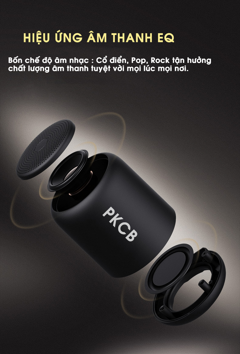 Loa bluetooth mini 5.0 chống nước IPX7, có đài FM, âm thanh nổi PKCB PF120SM - Hàng chính hãng