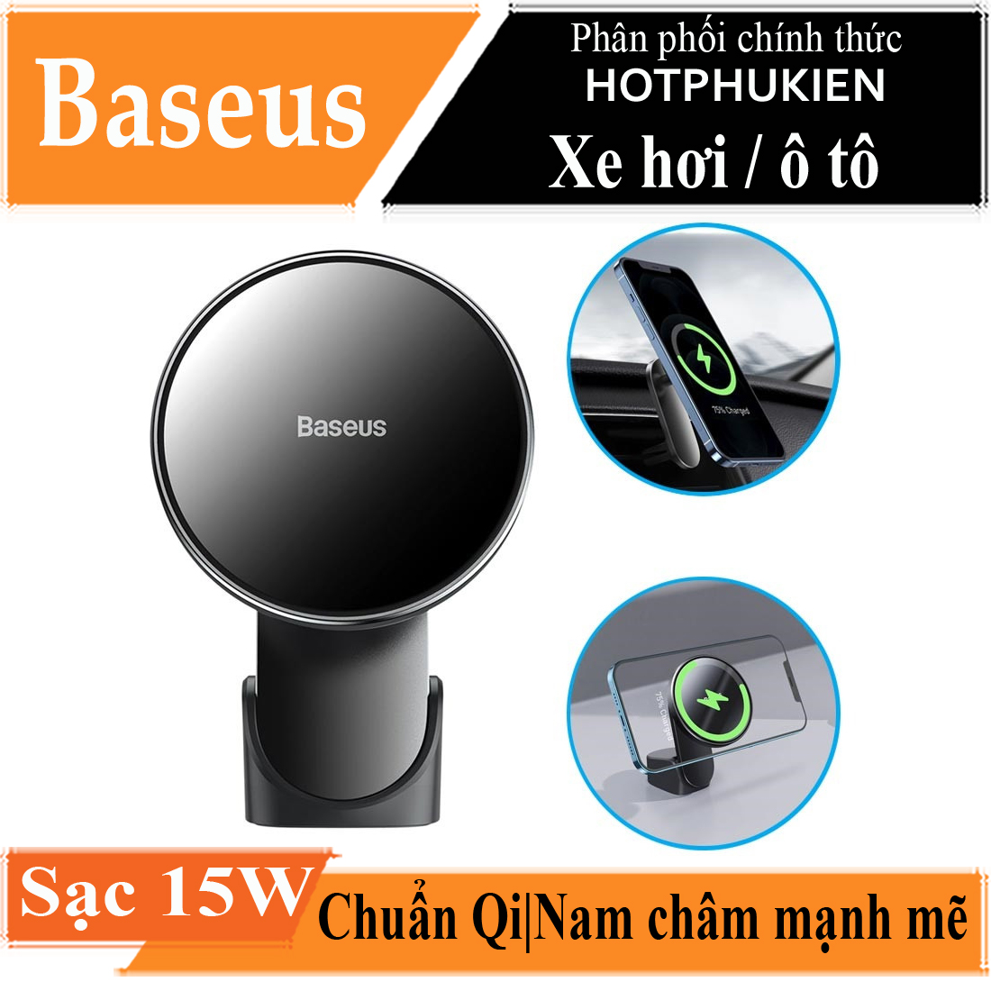 Hình ảnh Giá đỡ điện thoại nam châm kiêm dock sạc không dây chuẩn Qi sạc nhanh 15W dùng trên xe hơi / ô tô / để bàn hiệu Baseus Big Energy Car Mount Wireless Charger cho iphone 12 / iphone 13 series - hàng nhập khẩu