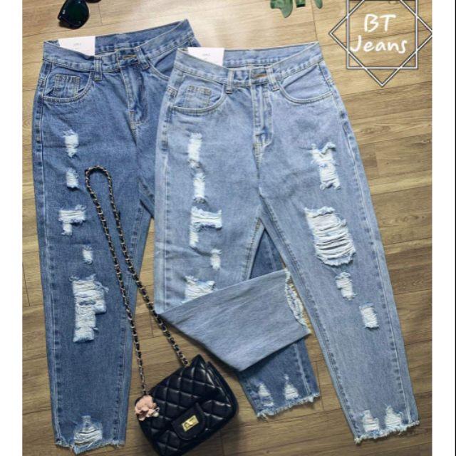 Quần jeans baggy cạp cao rách thời trang