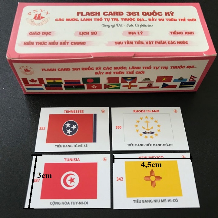 Bộ flash card 361 lá cờ quốc kỳ của các quốc gia và vùng lãnh thổ, có song ngữ Việt - Anh - SP002399