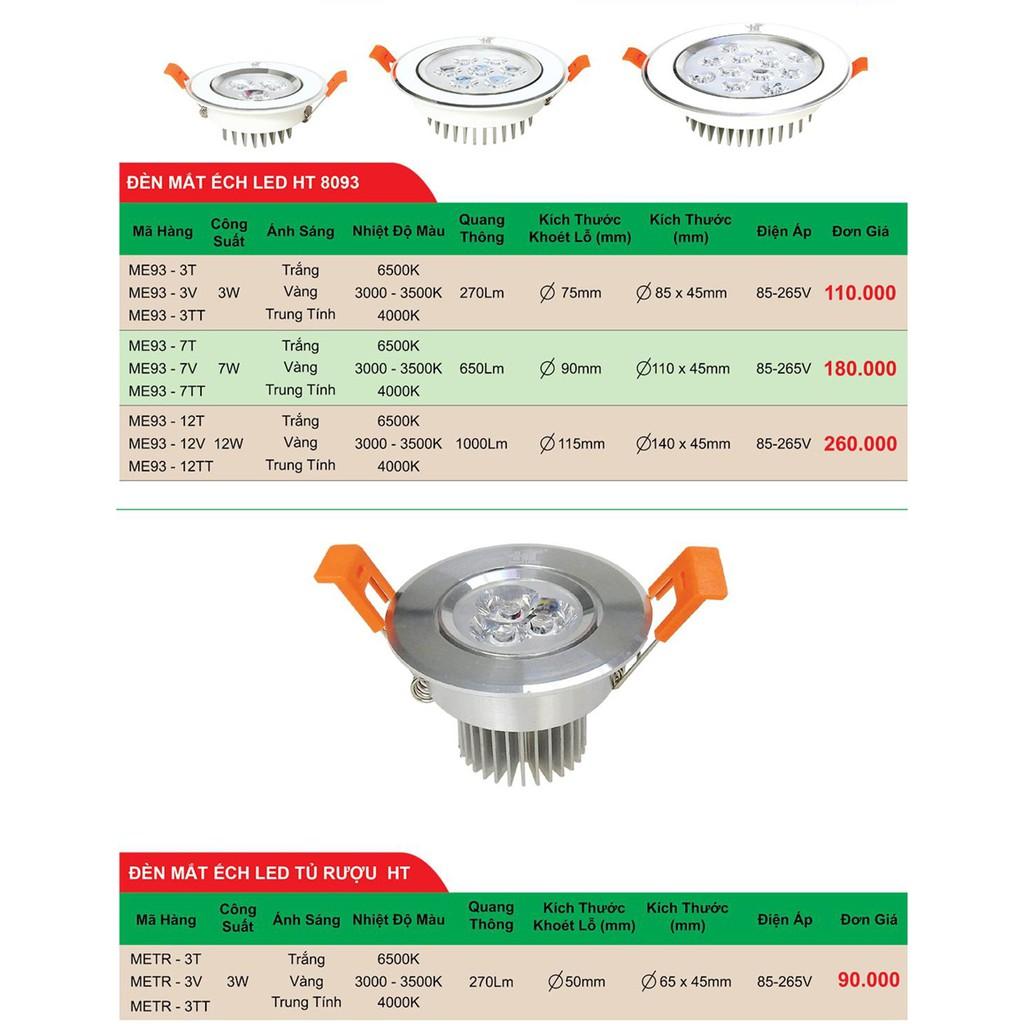 ĐÈN LED ÂM TRẦN MẮT ẾCH 3W,7W ,12W HT CAO CẤP,SƠN TĨNH ĐIỆN