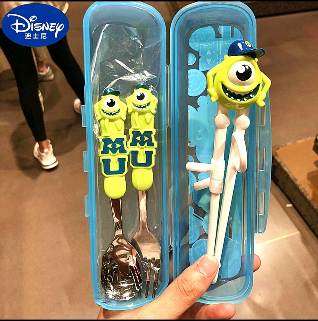 Set bộ 3 món muỗng + đũa + nĩa Disney hình Mike tập ăn cao cấp cho trẻ em
