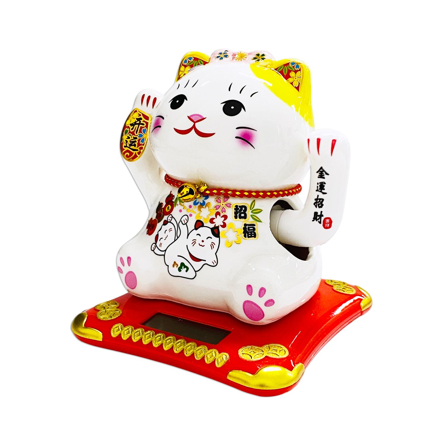 Tượng Mèo Thần Tài Vẩy Tay 12 cm - Trang Trí Tết - T87 - Tai Mèo Màu Vàng