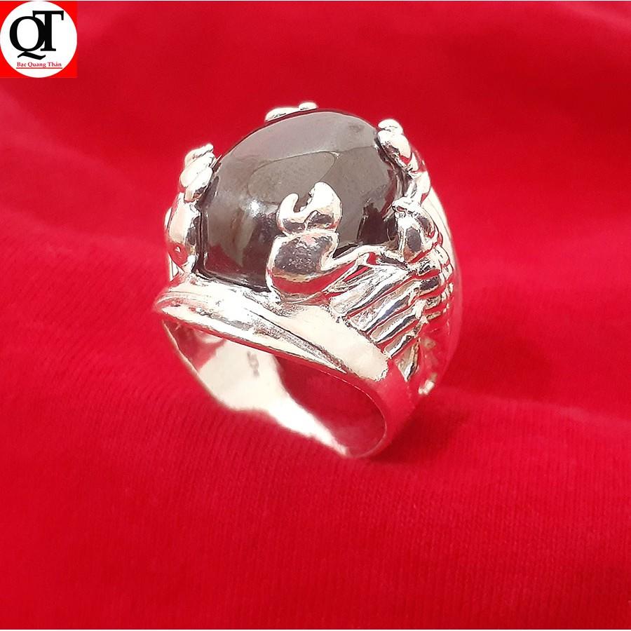 Nhẫn nam bạc vai Bọ Cạp mặt đá hình ovan nhiều màu chất liệu bạc ta đúc trang sức Bạc Quang Thản  - QTNA8
