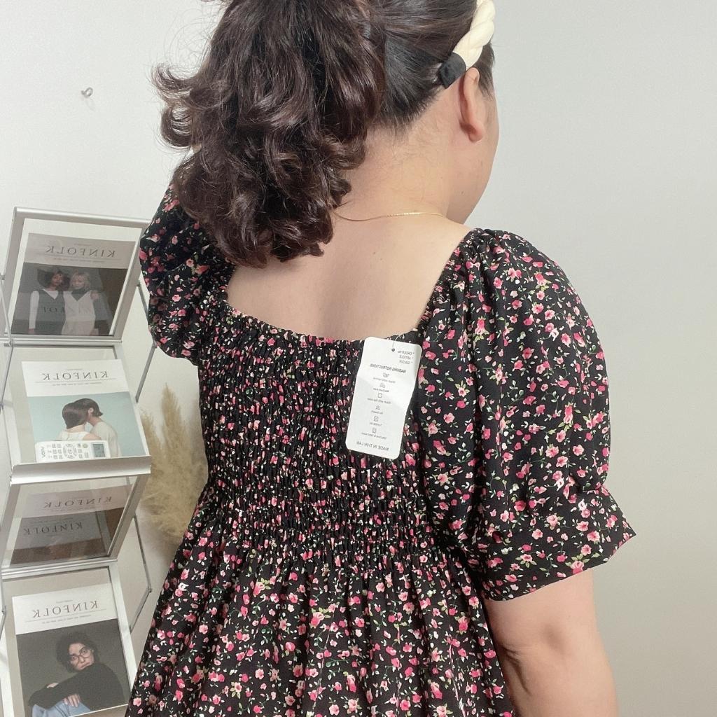 Áo babydoll bigsize nữ hoạ tiết hoa có chun sau 60-80kg AH1