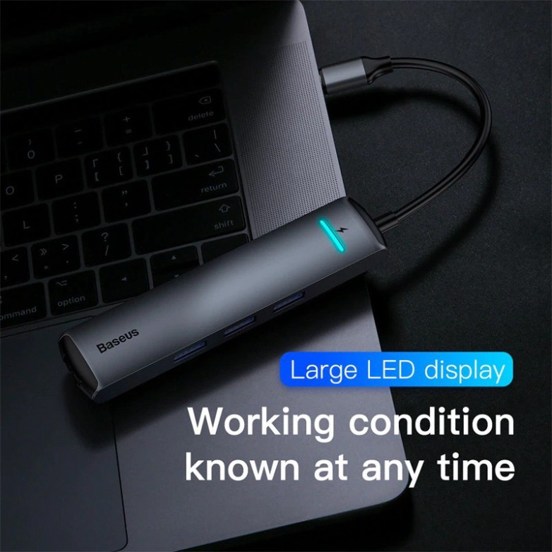 Hub chuyển Type-C  6 in 1 Smart Hub cho Smartphone/ Laptop/ Macbook (3xUSB 3.0, HDMI 4K, LAN, PD) - Hàng Chính Hãng Baseus