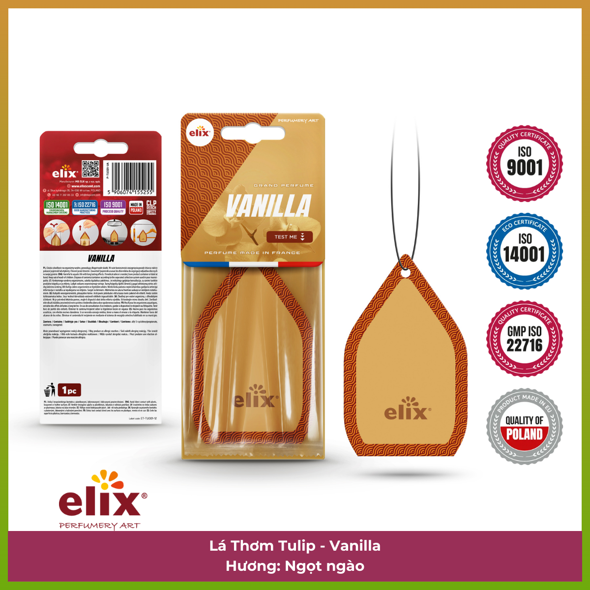 Giấy thơm  treo Ô tô Elix Tulip - Hương Vanilla (Dịu nhẹ, ngọt ngào)