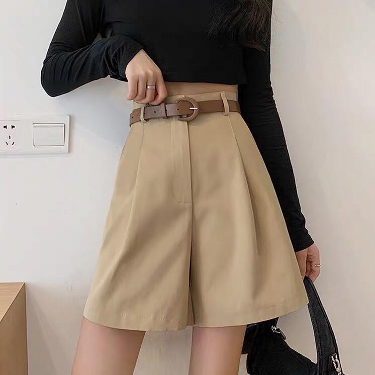 Quần Short Cạp Cao Hai Màu Đen Be và áo Croptop Phong Cách_C30