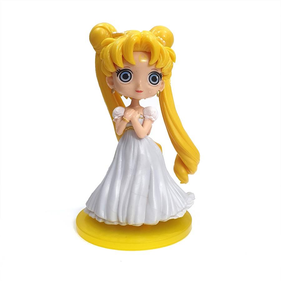 Đồ chơi Chibi thủy thủ Mặt Trăng Sailor Moon váy trắng dễ thương cao 14 cm làm sưu tập, trưng bày - New4all