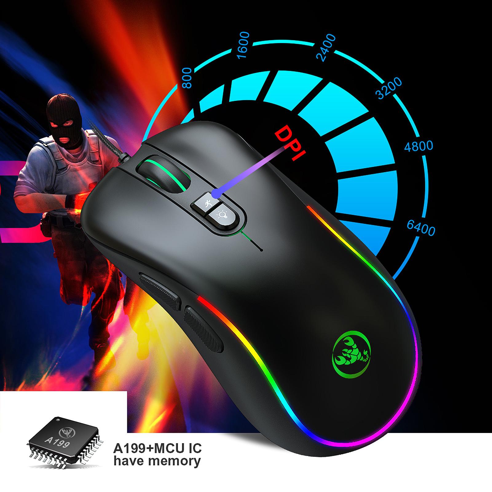 HXSJ J300+V500 Keyboard and Mouse Combo RGB Lighting Programmable Gaming Mouse+One-handed Game Keyboard