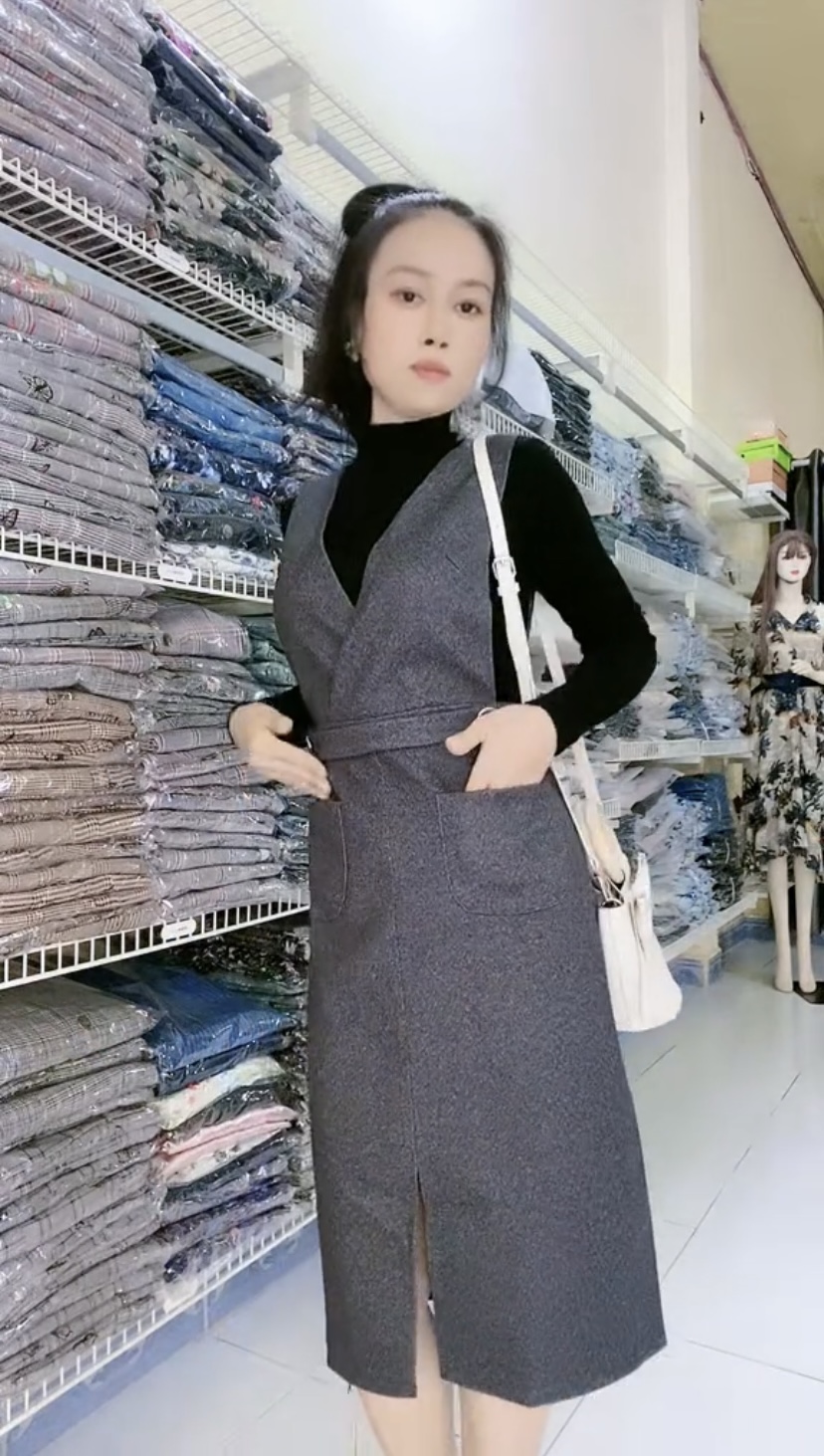 Set đầm yếm kèm áo dệt kim thu đông cao cấp Myqlothing