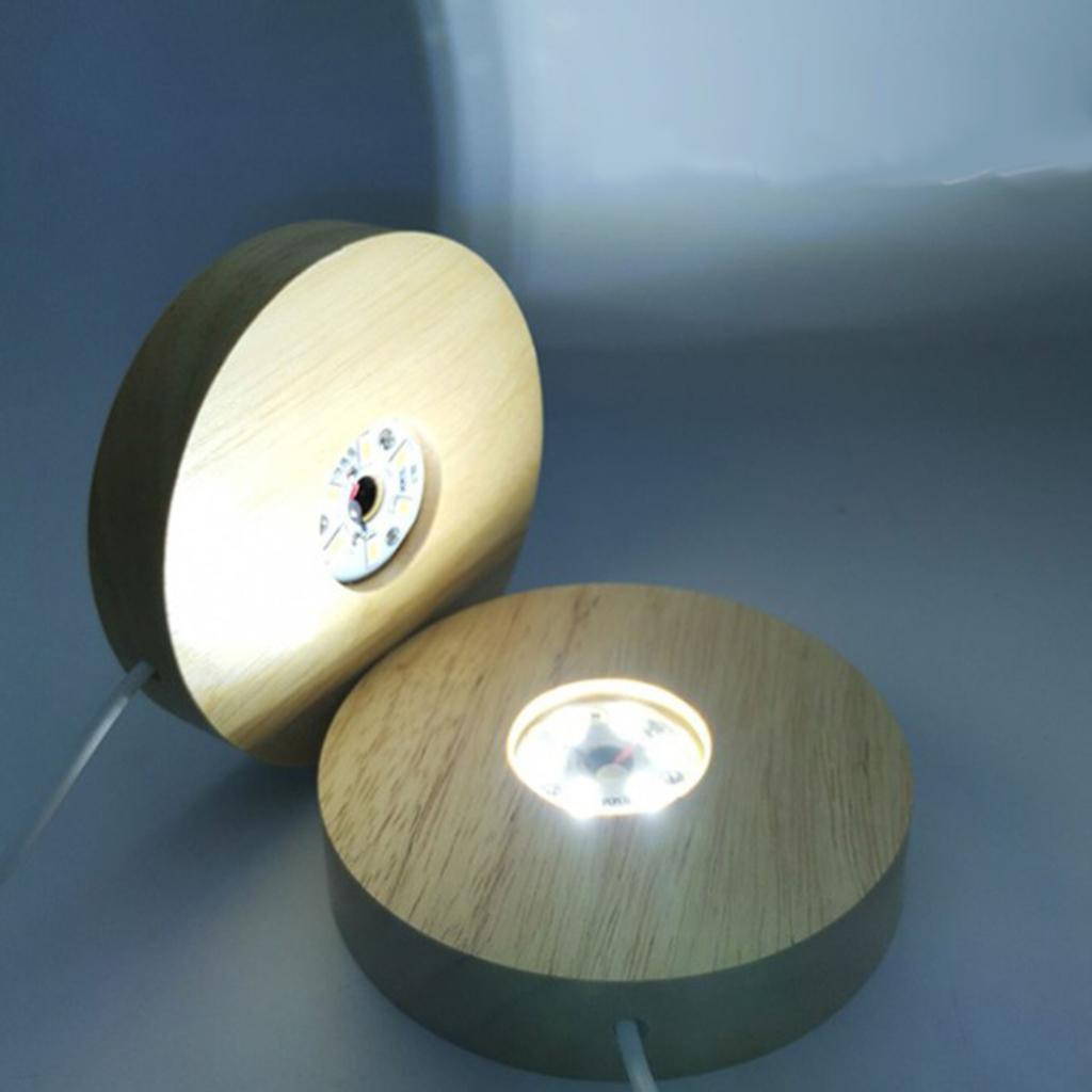 2xWooden Round LED Light Base Display Stand Lamp for Crystals Ball White Light