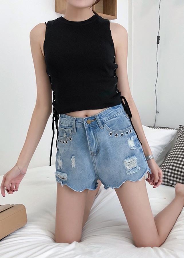 Quần short jeans túi rách Mã: QN836 - XANH