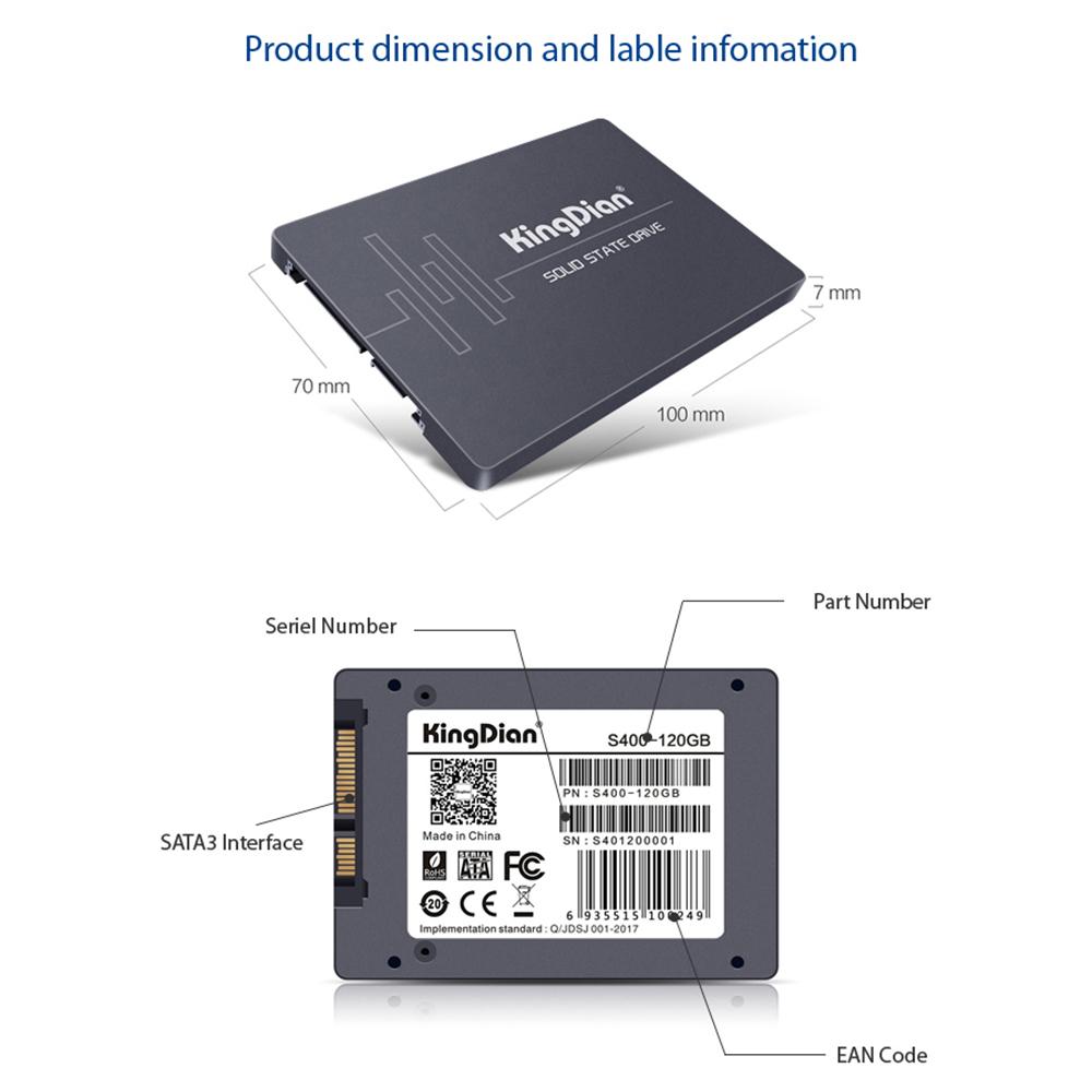 Ổ cứng thể rắn di động KingDian Giao diện SATA3 S400 120GB cho máy tính xách tay