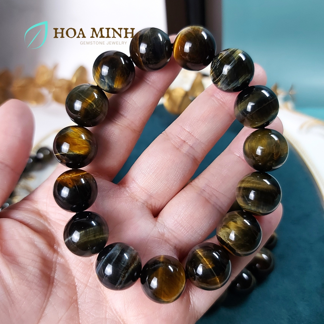 Vòng tay đá Mắt Hổ size 14 li kiểu mắt đại bàng 5A VIP tự nhiên không kén mệnh, phong cách bản lĩnh chững chạc vòng tay nam