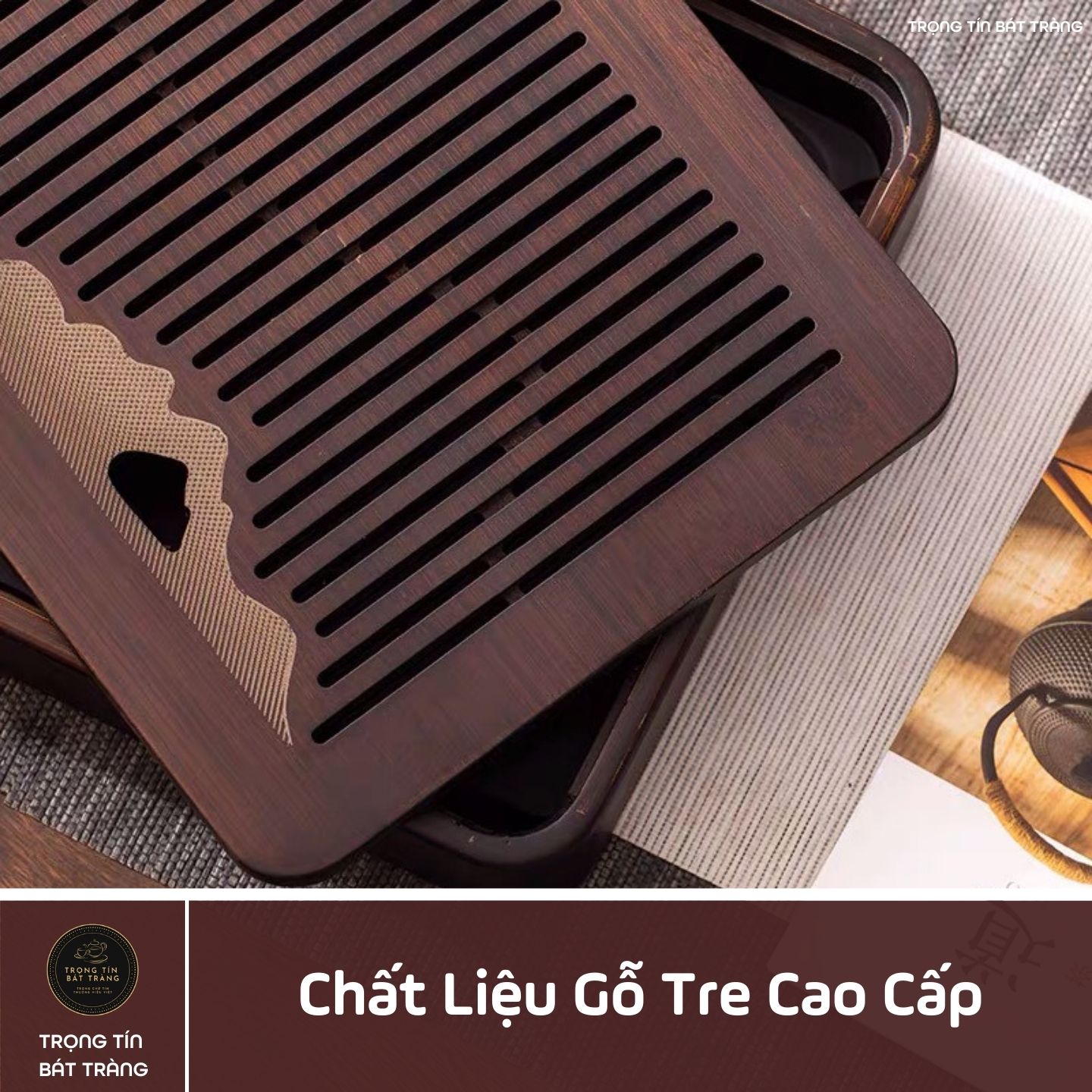 Khay Trà Tre Cao Cấp Hình Chữ Nhật  3 Kích Thước KT 61