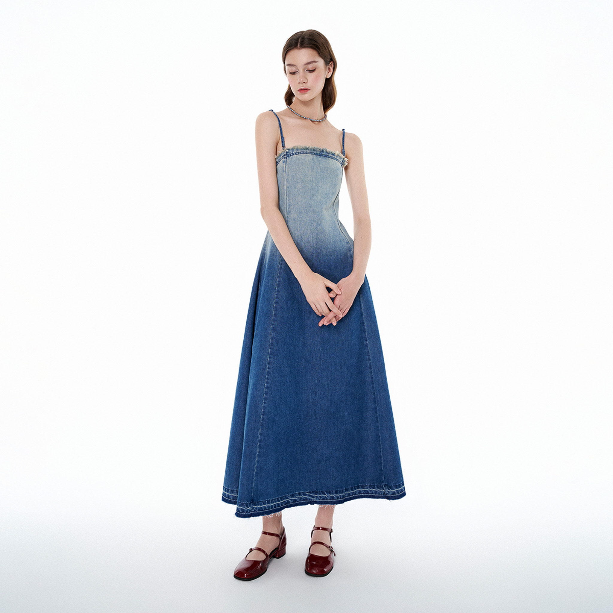 DOTTIE - Đầm maxi vải denim loang màu - Xanh dương loang - D0569