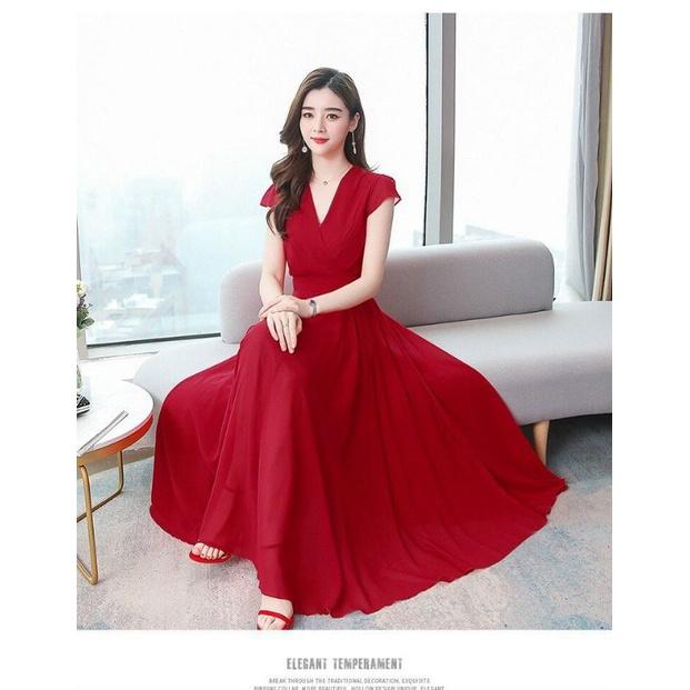 ĐẦM MAXI CỔ V TAY CON