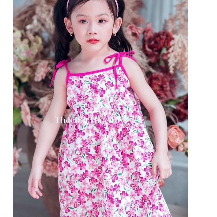 Đầm bé gái vải thô hoa 2 dây- 2 màu
