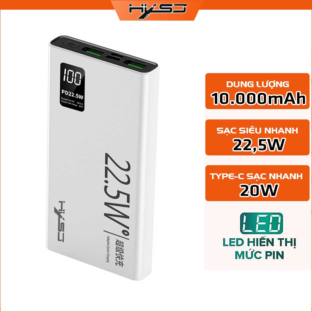 Pin Sạc Dự Phòng 10.000mAh HXSJ K7 - 2 Cổng sạc siêu nhanh 22.5W, Type-C 20W, Kích Thước Mỏng và Nhẹ - HÀNG CHÍNH HÃNG