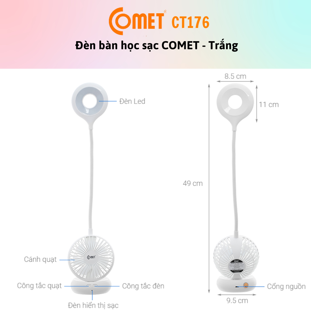 Đèn Bàn + Đèn Sạc 2 Trong 1 LED COMET CT176W - Màu