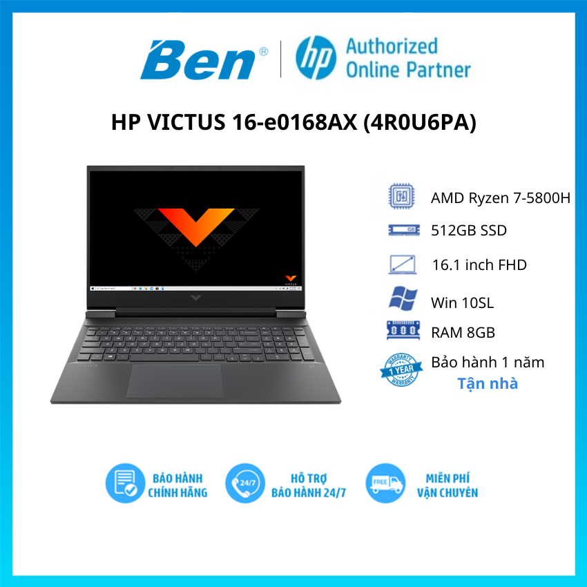 Laptop HP Victus 16-e0168AX 4R0U6PA R7-5800H | 8GB | 512GB |RTX 3050Ti 4GB | 144Hz Hàng chính hãng
