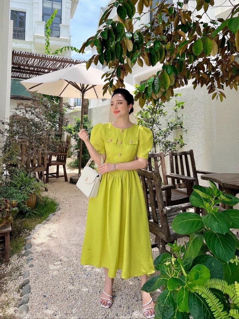 ĐẦM MAXI CỔ TRÒN ĐÍNH NÚT NGỌC 13905
